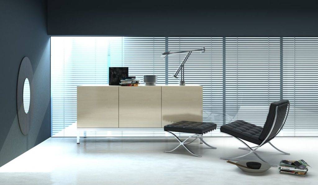 office desk and blinds