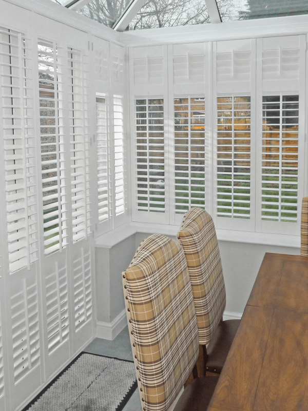 conservatory white large shutter blinds